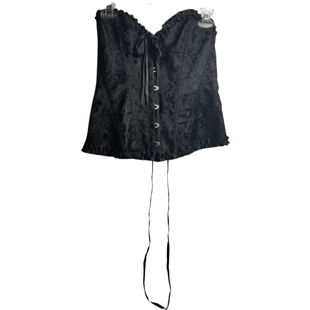 Women's Black Satin Vampire, Whimsigoth, Victorian Corset Sz XL